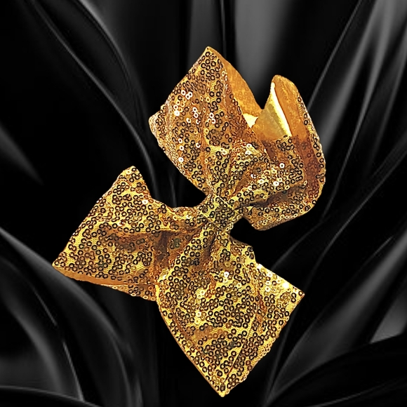 🌲10/$20. New Gold Sequin Hair Bow. 7" - Picture 2 of 8